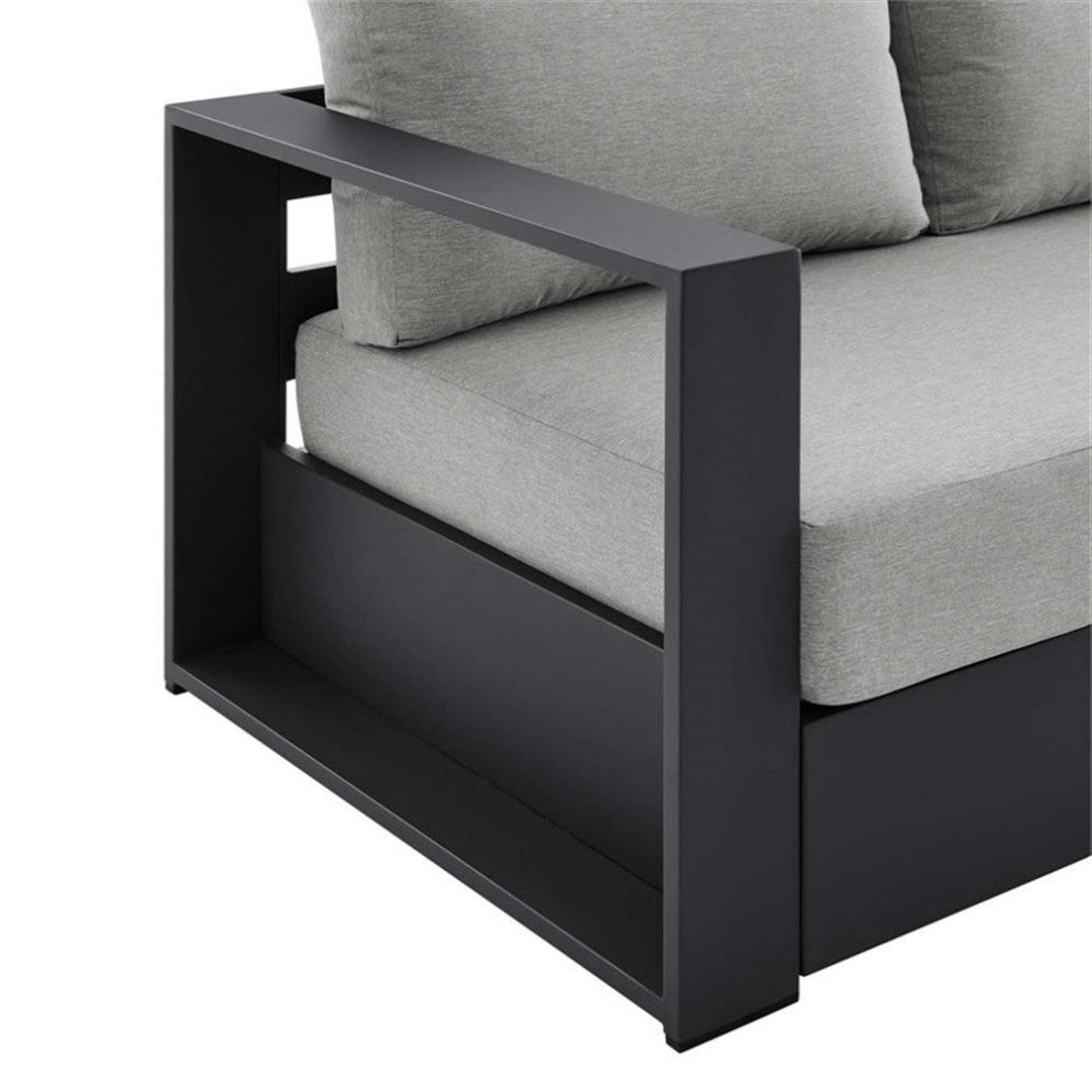 Pemberly Row Modern Powder-Coated Aluminum/Fabric Outdoor Sofa in Gray