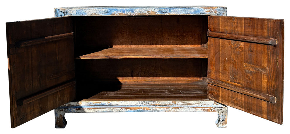 Distressed Blue 2 Doors Credenza Sideboard Console Table Cabinet