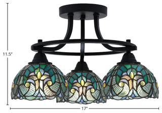 Paramount 3-Light Semi-Flush Light, Matte Black, 7" Turquoise Cypress Art Glass