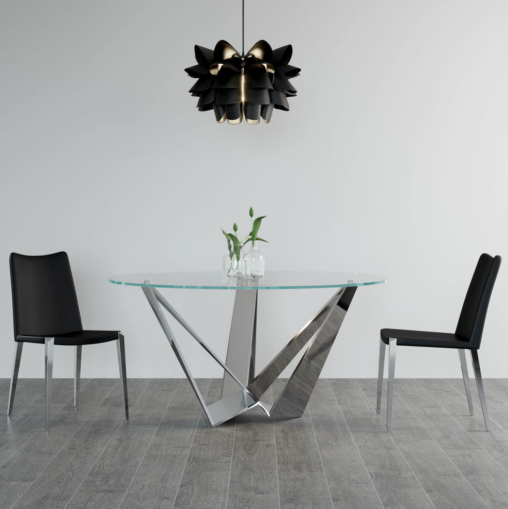 Modern Jordan Dining Chair Black Leatherette Polished Stainless Steel Base