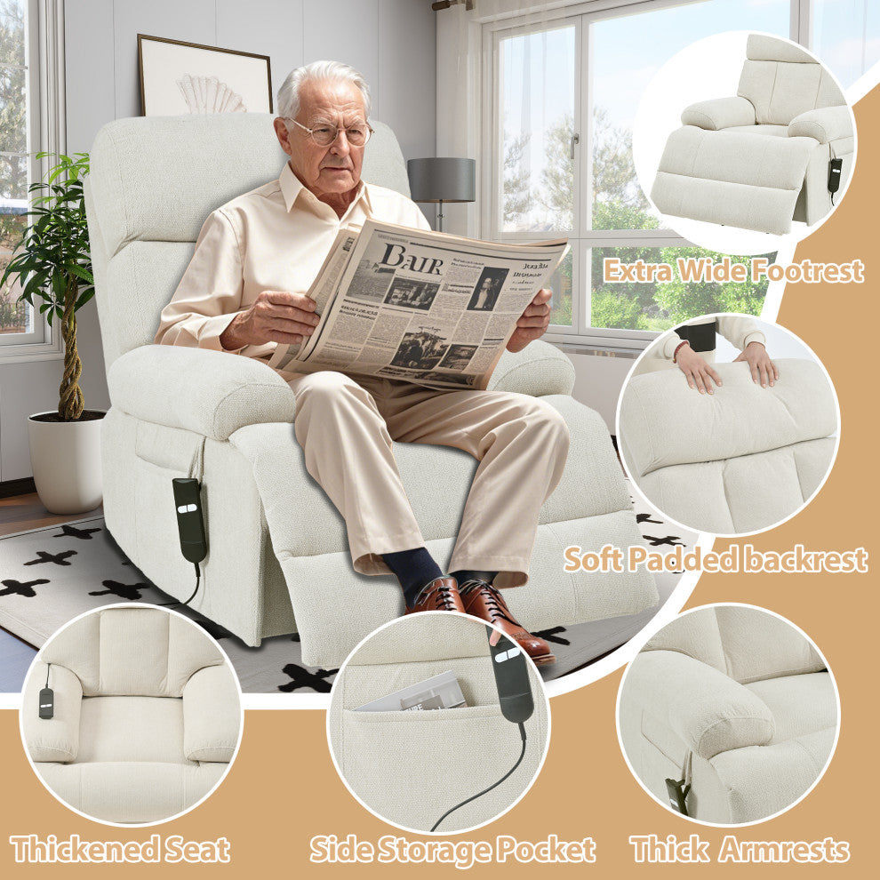 GDF Studio Oversized Power Lift Recliner Chair for Seniors, Remote Control, Light Gray