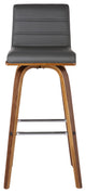 30" Gray Brown Faux Leather Solid Wood Low Back Bar Height Swivel Bar Chair