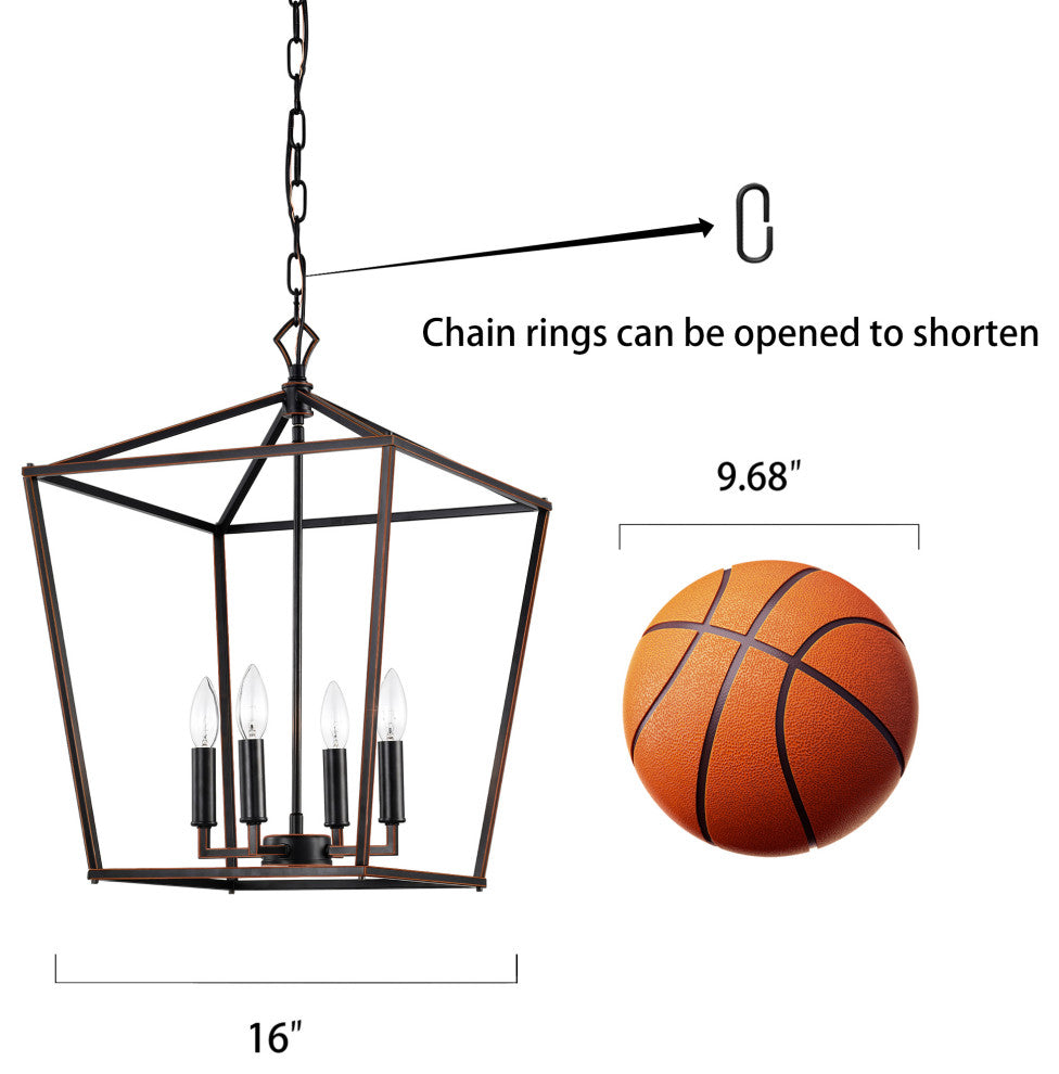 4-Light Oil Rubbed Bronze Lantern Cage Pendant Chandelier