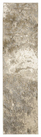 12' Runner Grey Beige and Ivory Abstract Power Loom Runner Rug