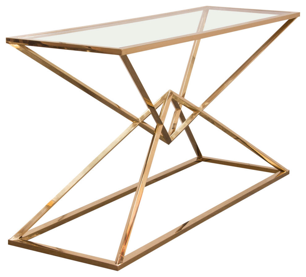 Aria Square Console Table With Metal Base, Gold