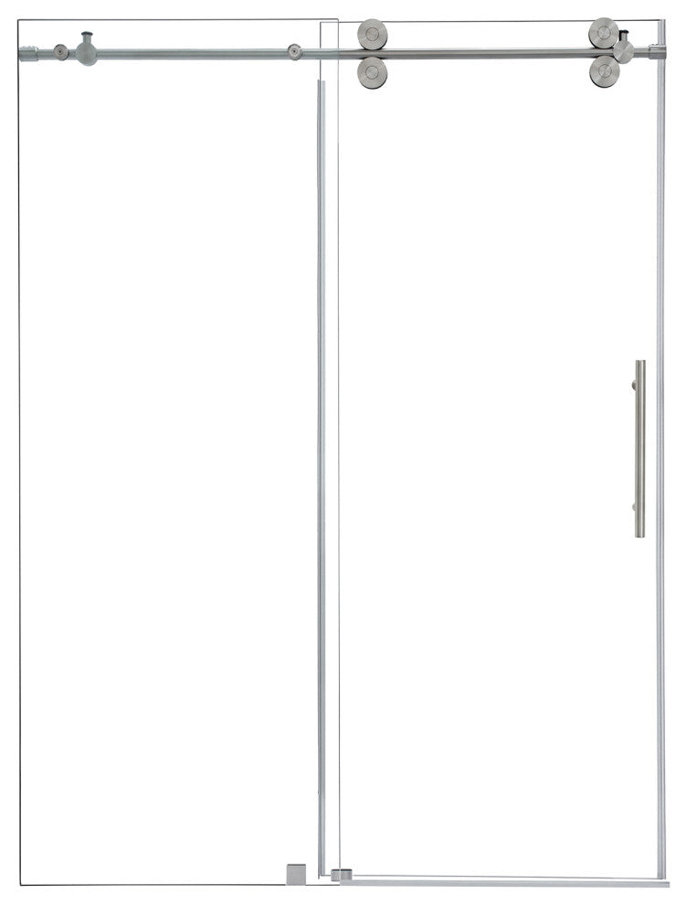 Lazaro Single Sliding Frameless Shower Door, Clear, Brushed Nickel, 56"wx78"h