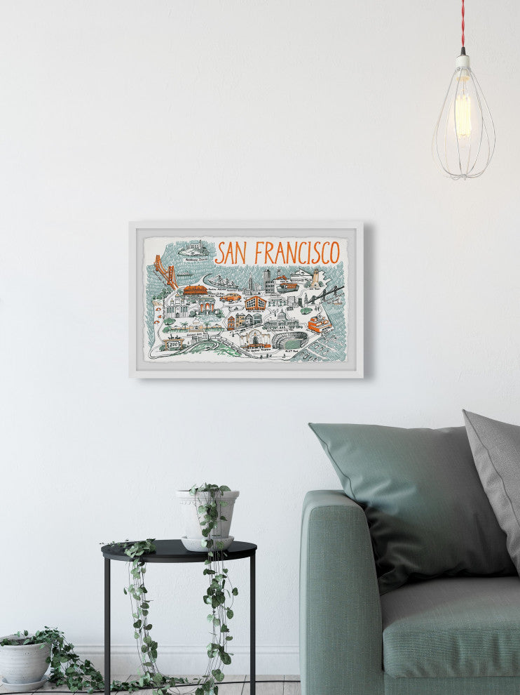 "Illustrated Map of San Francisco III" Framed Painting Print, 36x24