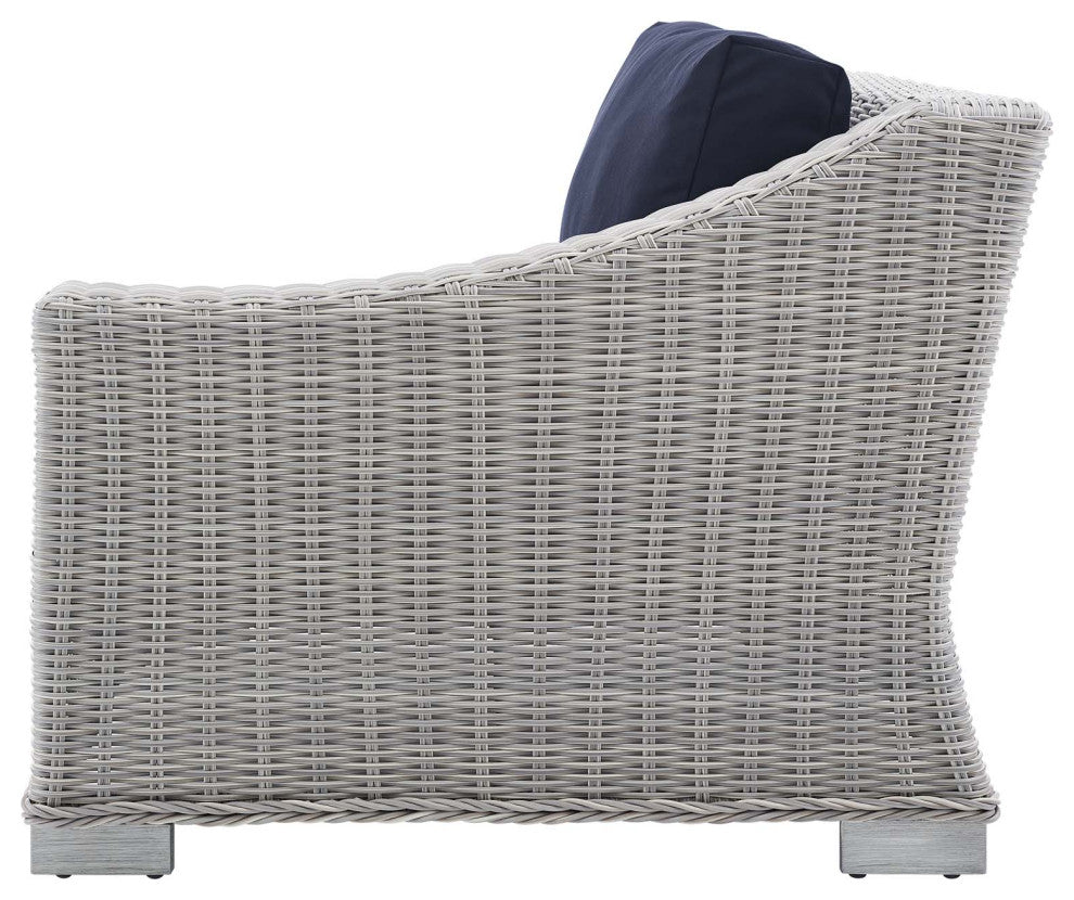 Lounge Sectional Sofa Set, Rattan, Wicker, Gray Blue Navy, Modern, Outdoor