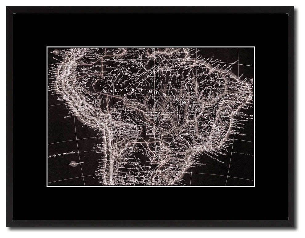 South America Brazil Old Vivid Sepia Map Print On Canvas With Frame, 16" X 21"