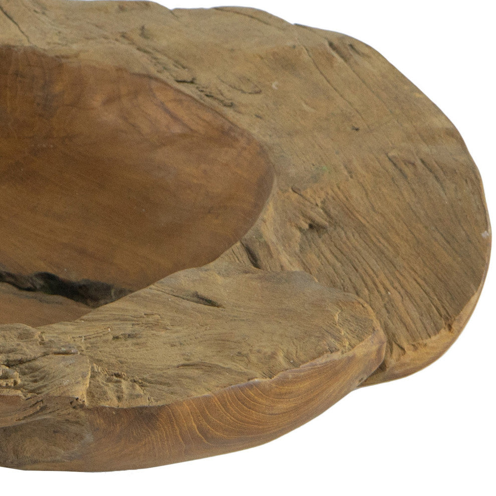Benzara BM284953 2-Piece Set Teak Wood Table Bowls, Brown Finish