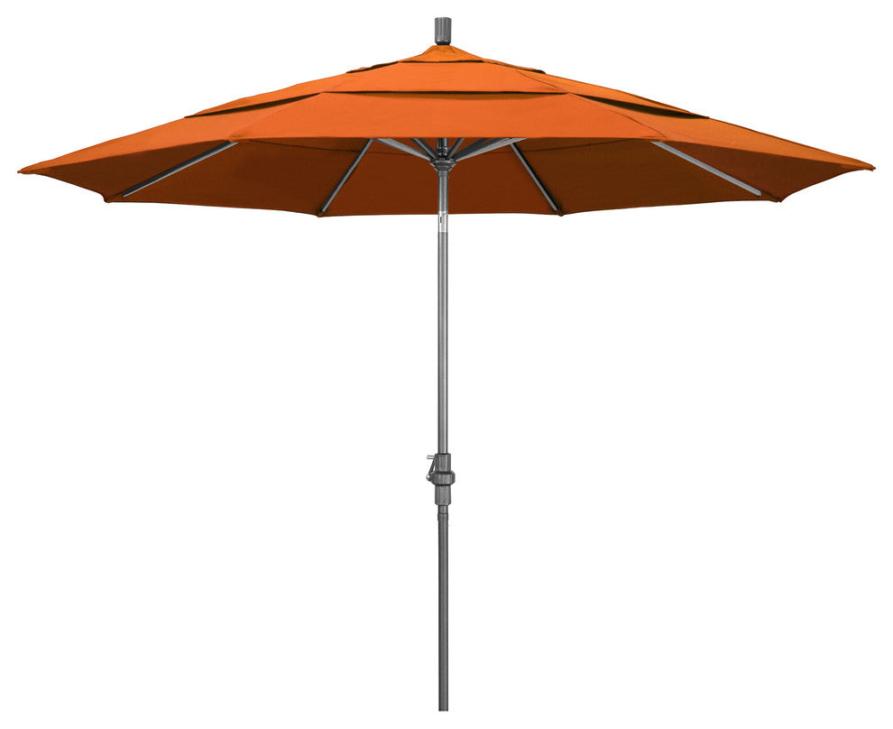 11' Grey Collar Tilt Crank Aluminum Umbrella, Pacifica, Tuscan