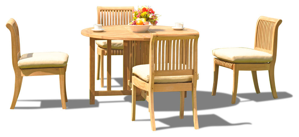 5-Piece Teak Set, 48" Butterfly Table, 4 Giva Chairs, Sunbrella Cushion, Teal