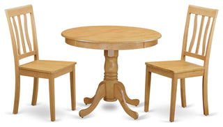 3 Pc Kitchen Table Set -Round Kitchen Table And 2 Dining Chairs, Oak