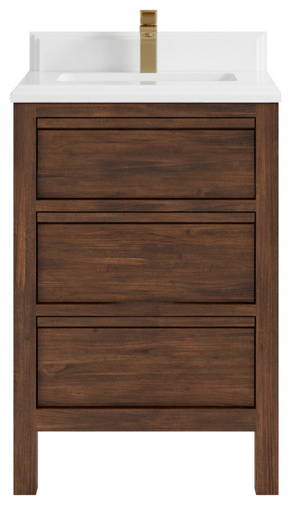 Elizabeth 24 Single Sink Bath Vanity in Dark Walnut Teak 1.5" White Quartz