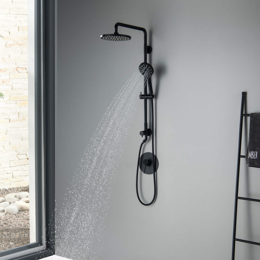 Circular Shower Column With Dual Function Shower Head, Matte Black, Without Rough in Valve