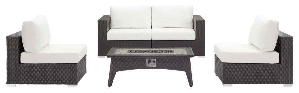 Espresso White Convene 5 Piece Set Outdoor Patio with Fire Pit
