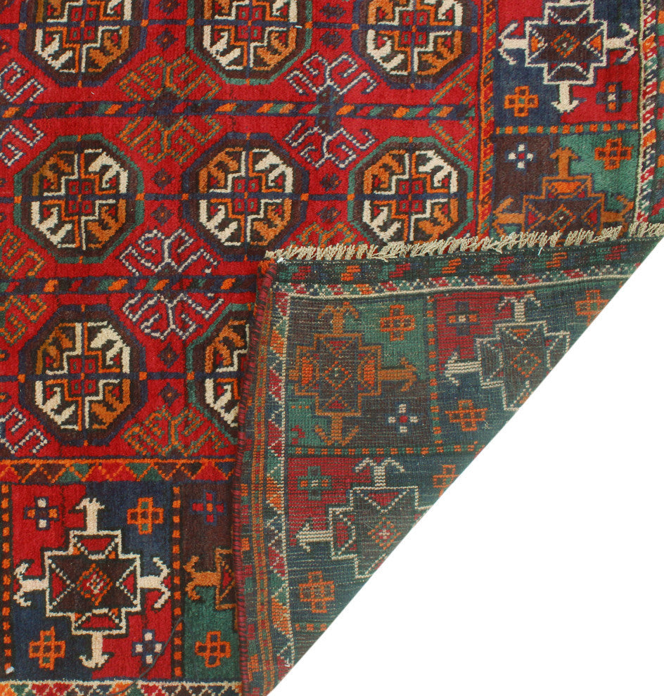Vintage Distressed Maxwell Red/Green Rug, 3'8x6'7