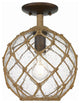 1 Light 10" Semi Flush Mount, Burnished Chestnut With Seeded Glass