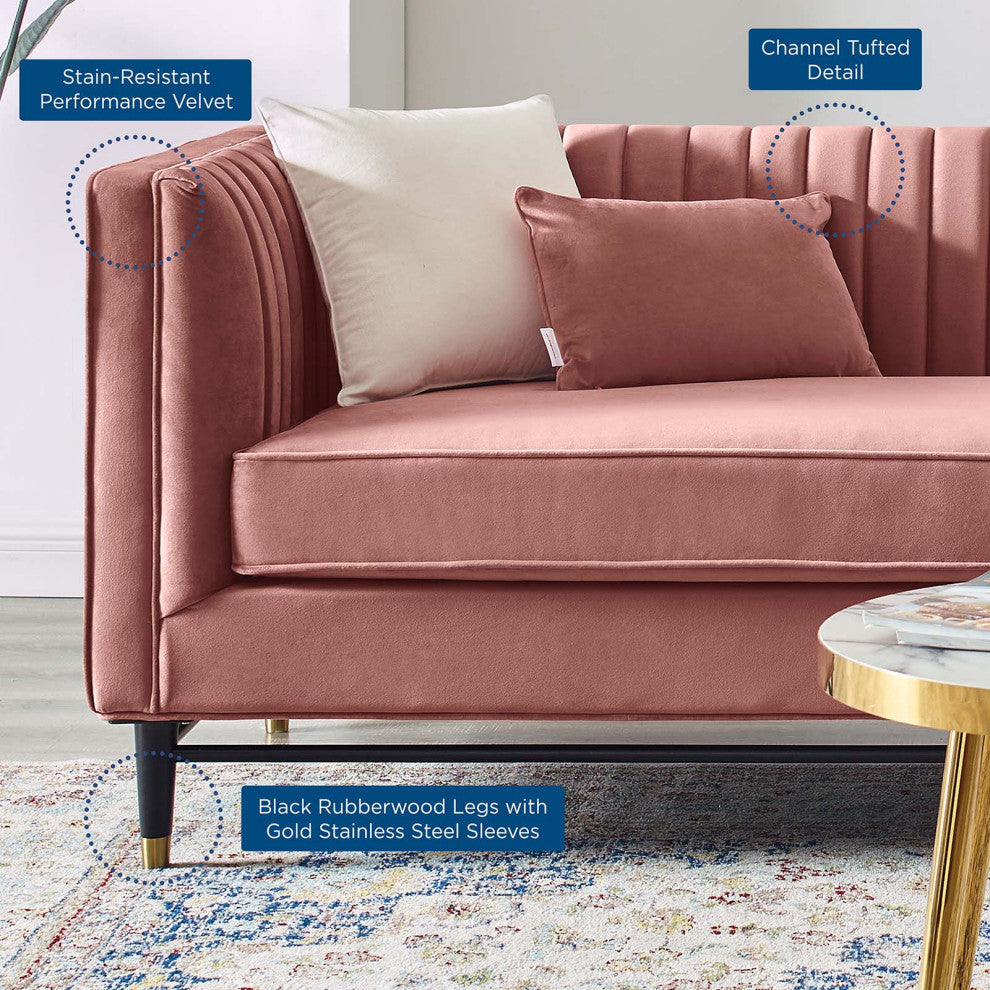 Tufted Sofa, Velvet, Pink, Modern, Living Lounge Room Hotel Lobby Hospitality