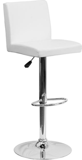 Contemporary Adjustable Height Barstool With Chrome Base, White, 15.50"x18.50"x3
