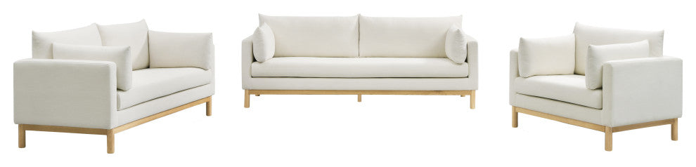 Langham Linen Textured Fabric Upholstered Loveseat, Cream