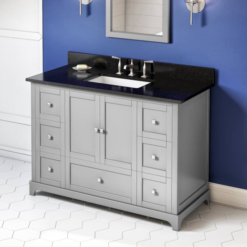 Addington Modern 48" Grey Vanity, Black Granite Vanity Top