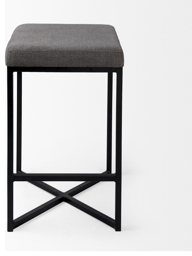 Geo Cube Black Metal and Gray Counter Stool
