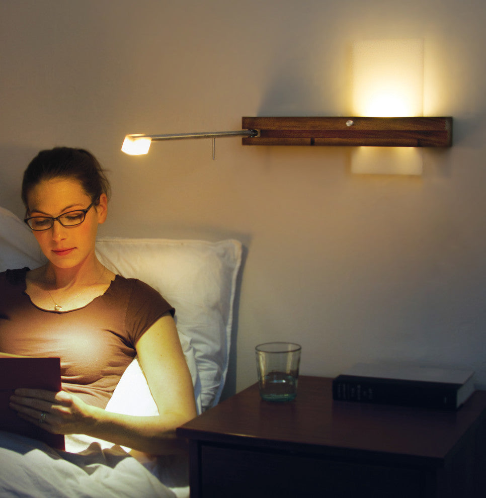 Levo LED Wall Sconce Reading Light With USB Charger, Hardwired, Right Orientation