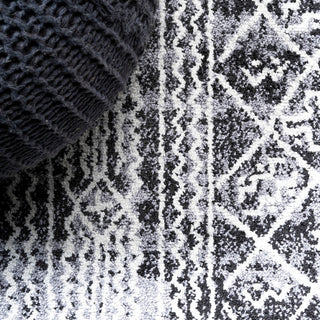 Iften Moroccan Geometric Distressed Ivory/Black 2 ft. x 8 ft. Runner Rug