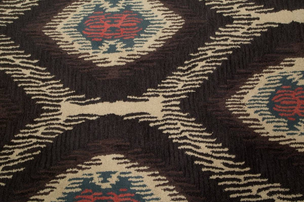 Agra Hand Tufted Ikat Transitional Oriental Area Rug, Black, 8x10'