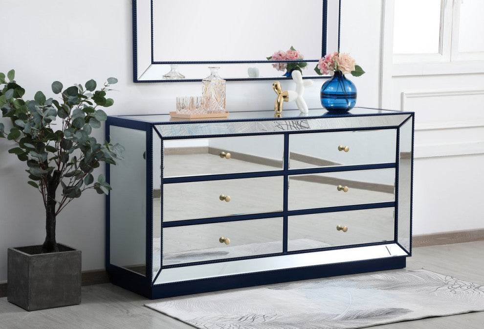Elegant MF53036BL 60"Mirrored Chest, Blue
