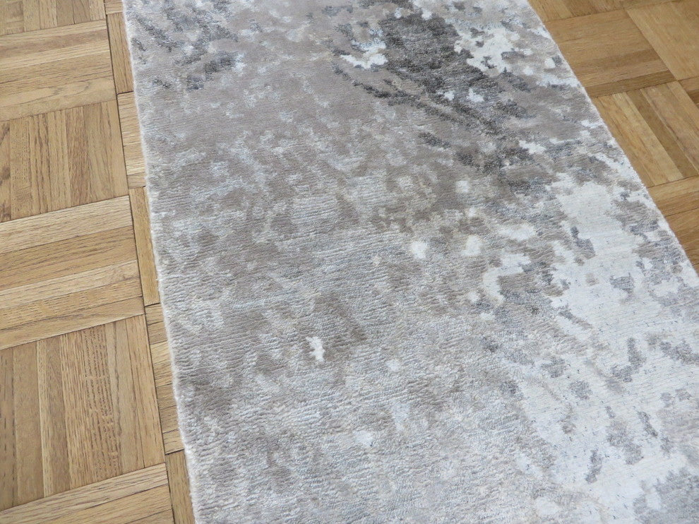 2x3 Handmade Gray Modern Tibetan Oriental Rug With Silk