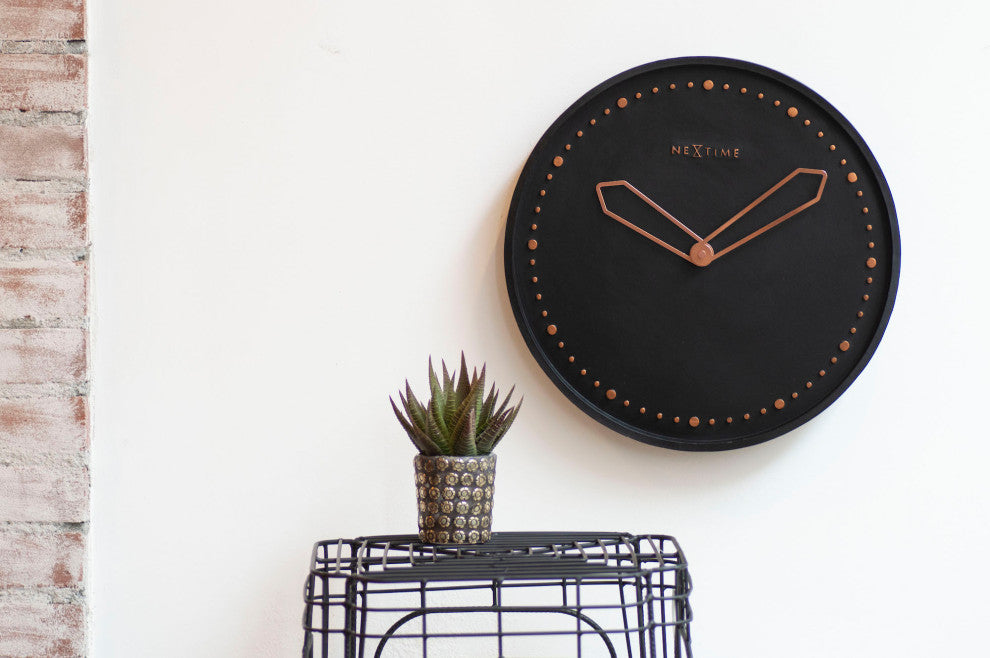 Cross Round Wall Clock, Concrete Look, Battery Operated, Black