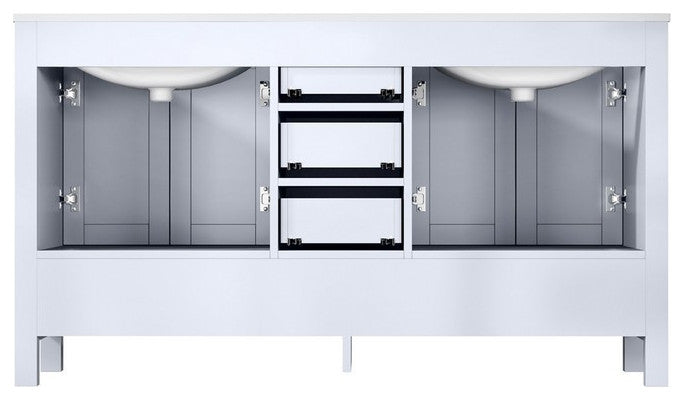 Jacques 60" White Double Sink Vanity Set with White Carrara Marble Top