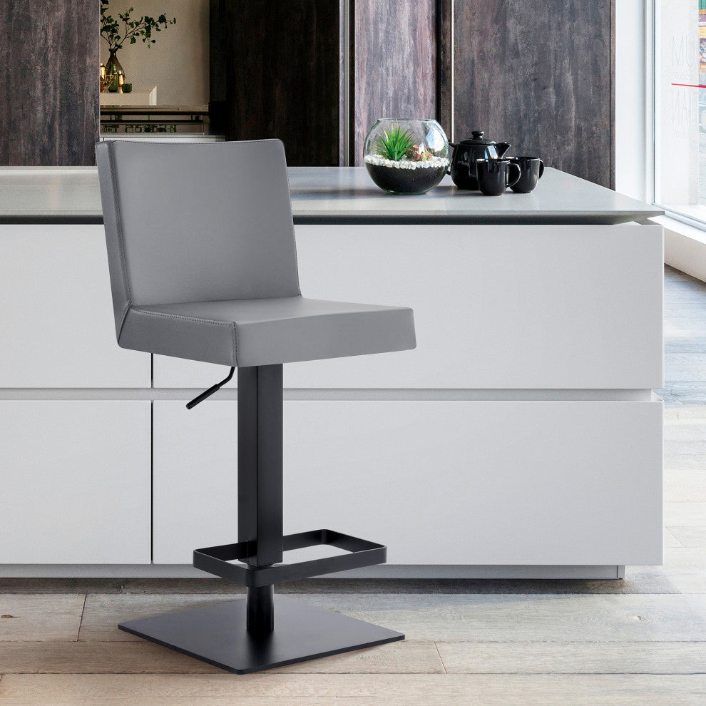 Laurel Faux Leather Swivel Barstool, Gray/Matte Black