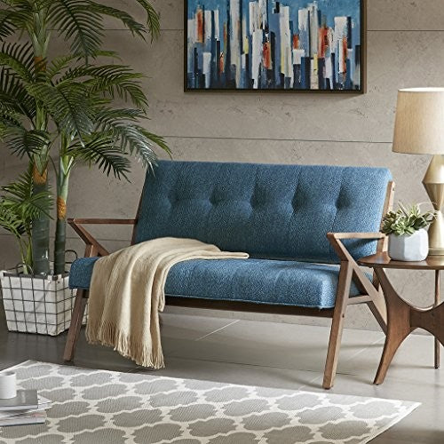 INK+IVY Modern Mid-Century Wood Lounge Chair, Blue, Loveseat