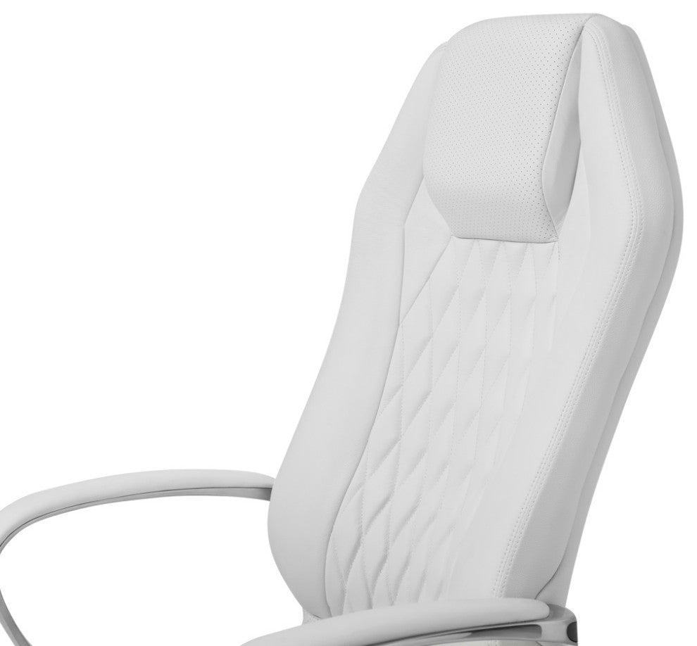 Modern Ergonomic Sterling Leather Executive Chair with Aluminum Base, White