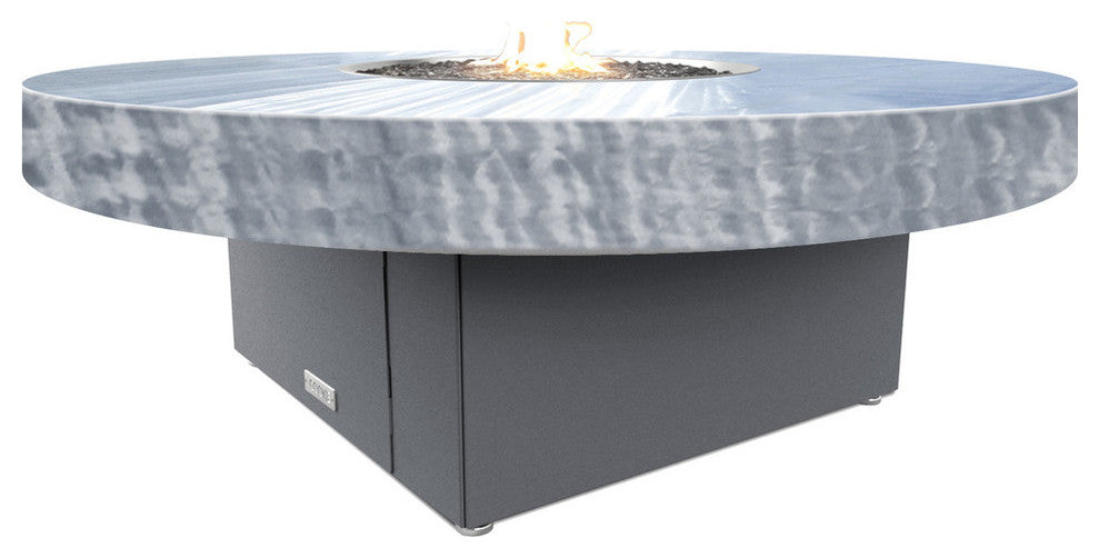 Circular Fire Pit Table, 48 D, Natural Gas, Brushed Aluminum Top, Gray