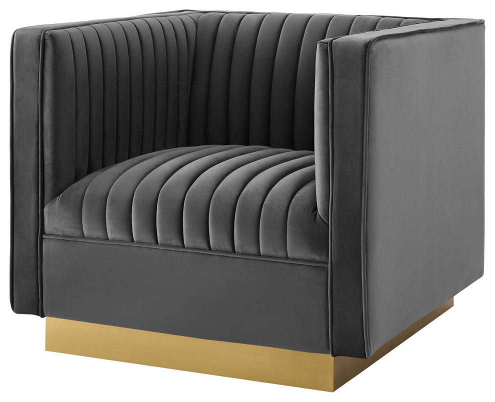 Tufted Armchair Accent Chair, Set of 2, Velvet, Gray, Modern, Lounge