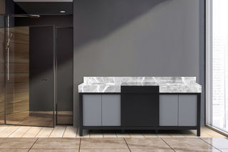 Zilara 80" Black and Grey Double Vanity, Castle Grey Marble Tops
