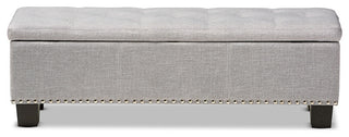Hannah Grayish Beige Fabric Upholstered Button-Tufting Storage Ottoman Bench
