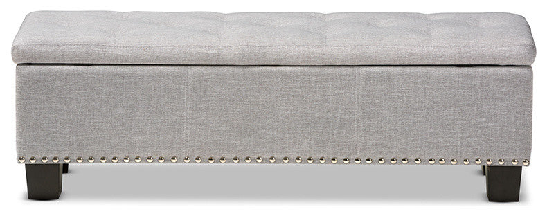 Hannah Grayish Beige Fabric Upholstered Button-Tufting Storage Ottoman Bench
