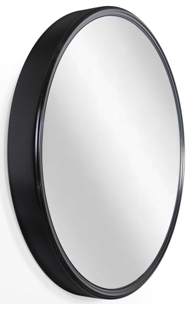 Deep Frame Metal Wall Mirror, 24" Diameter, Black