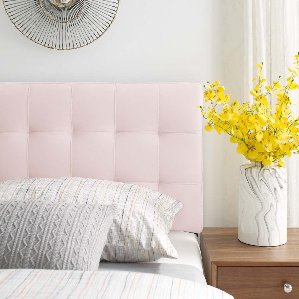 Contemporary Modern Bedroom Twin Size Tufted Headboard, Velvet Fabric, Pink