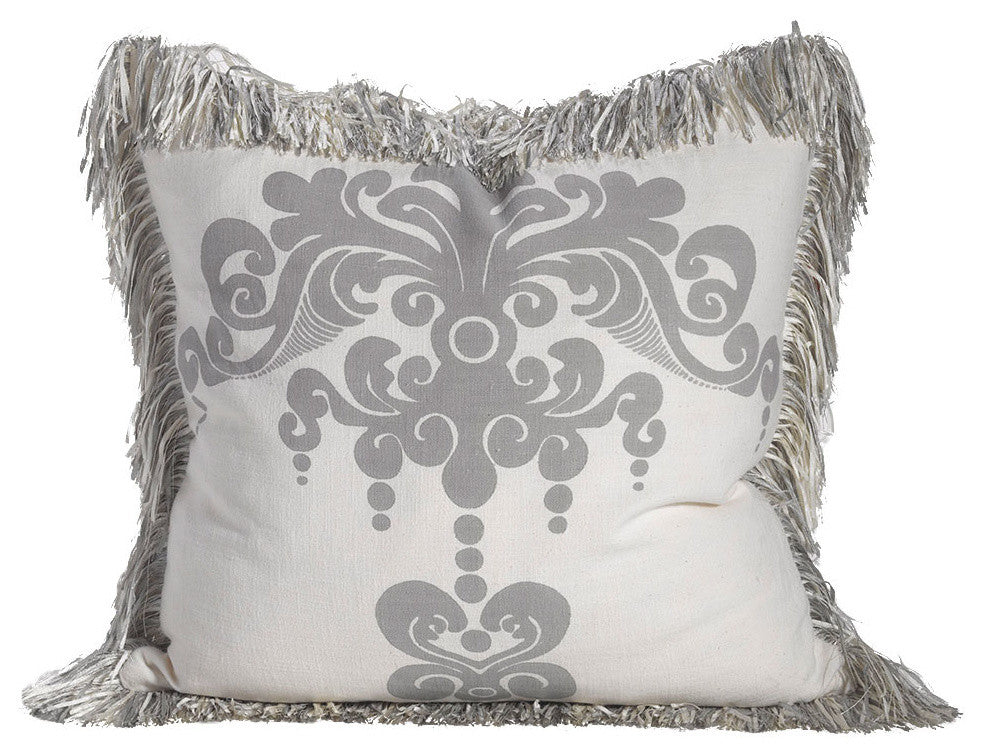 Enchantique Decorative Pillow, Platinum, Fringe