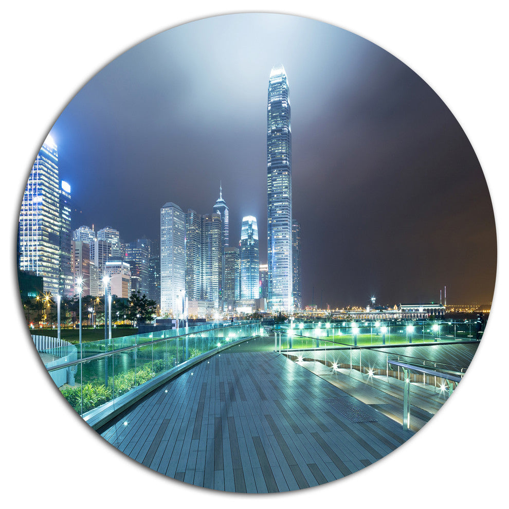 Night Pathway In Modern City, Cityscape Art Round Wall Art, 11"