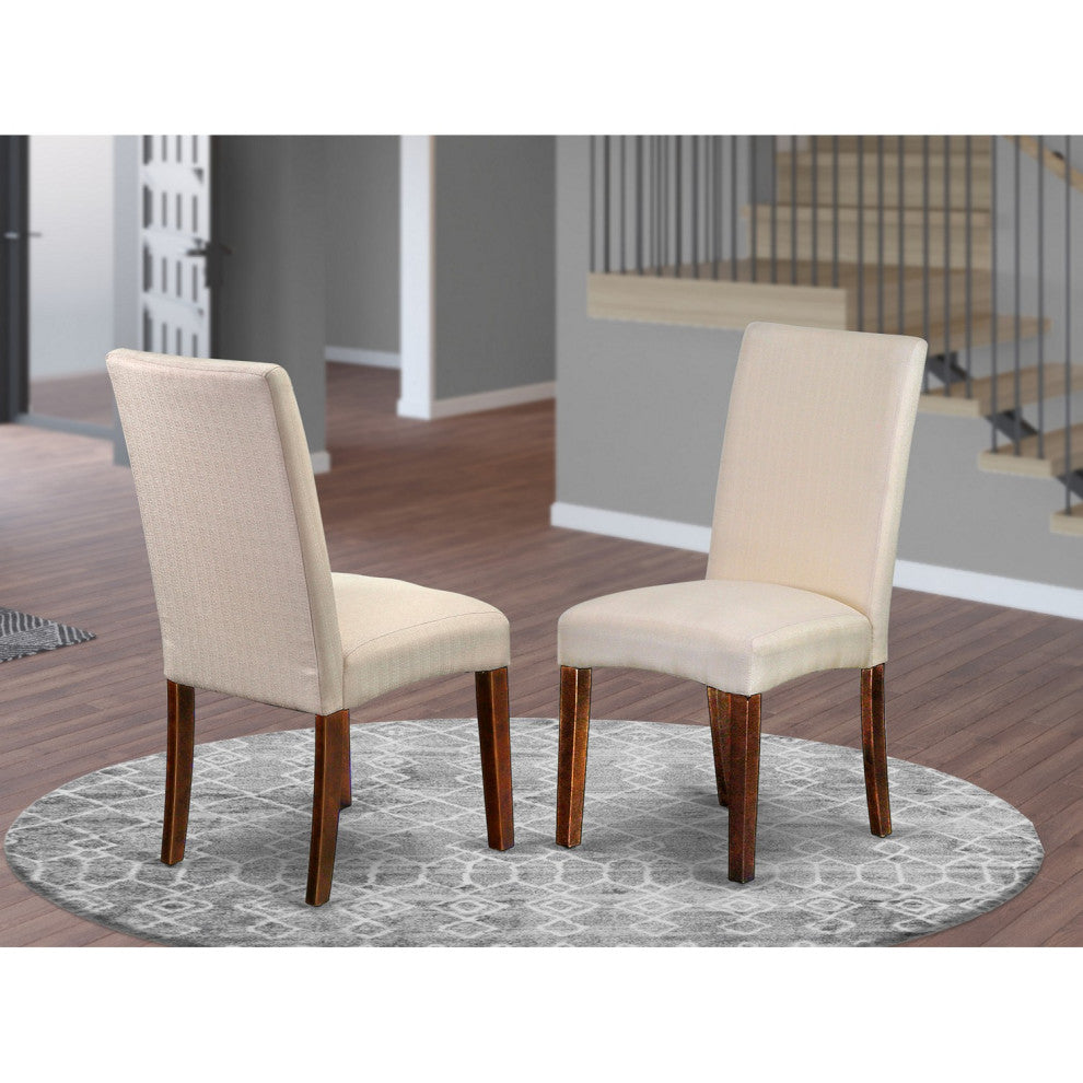 Parson Chair With Mahogany Finish Leg And Linen Fabric- Cream Color - Set Of 2