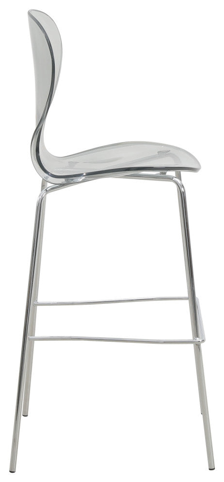 LeisureMod Oyster Acrylic Barstool With Steel Frame in Chrome Finish, Smoke