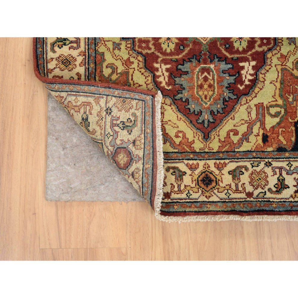 Red Hand Spun Wool Hand Knotted Antiqued Fine Heriz XL Runner Rug, 2'6"x18'2"
