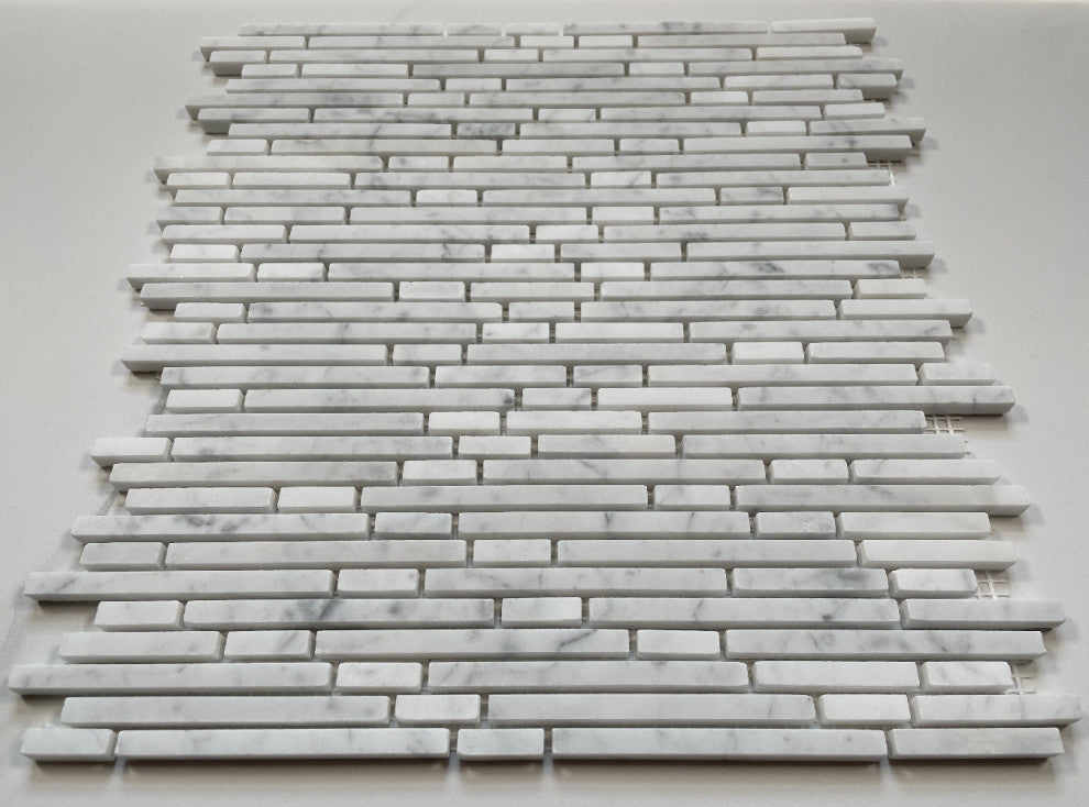 Carrara Marble Bamboo Random Strip Tile Heavy Rain Mosaic Honed Venato, 1 sheet